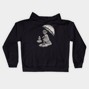 Fantasy surreal cat and girl skull. Kids Hoodie